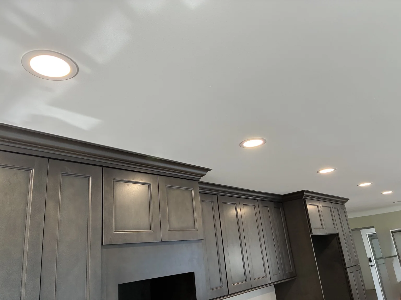 Kitchen recessed lighting at full brightness